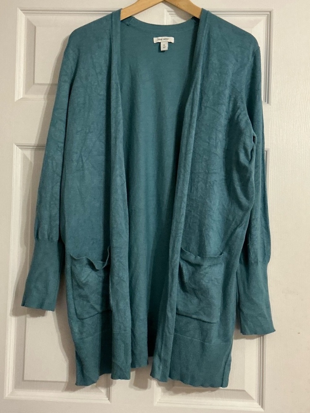 Nine West Teal Open-Front Pocket Cardigan